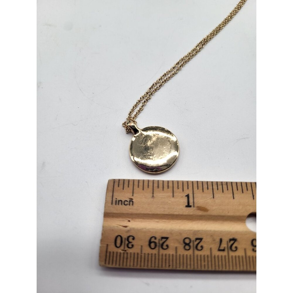 Gold Tone Medallion Pendant Necklace Spiral Circle with Rhinestones Minimalist C - Picture 8 of 10
